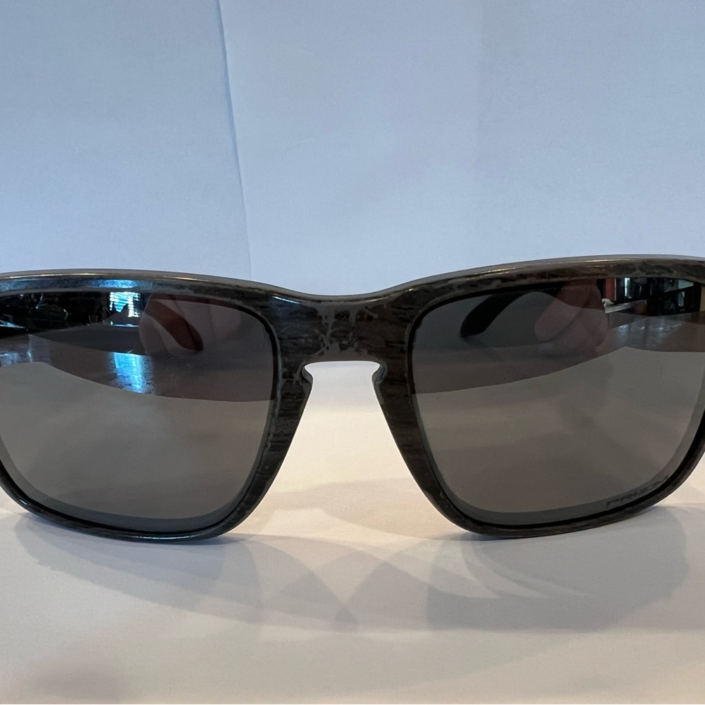 Authentic Custom Oakley Holbrook. Gray woodgrain frame w/ smoked mirrored lenses